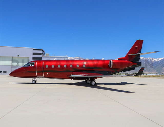 Red metallic paint on Gulfstream G200 by Duncan Aviation