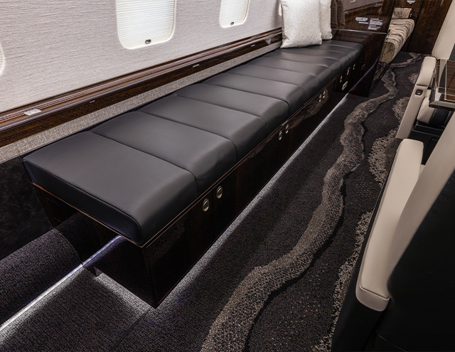 Custom credenza modification in Global refurbished by Duncan Aviation